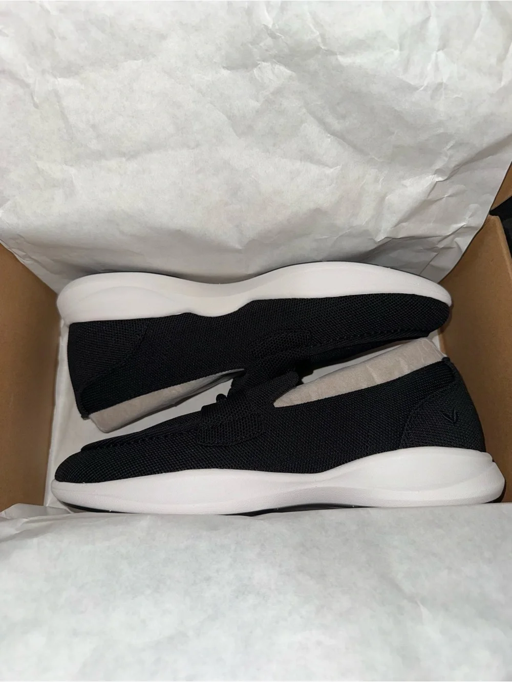 Men's Black Slip-On Knit Loafers with White Sole